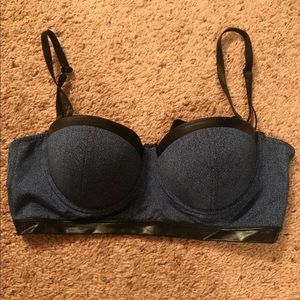 Denim Leather Push Up Bralette Crop Top